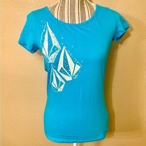 Volcom Tee Medium Teal Turquoise with White Volcom Diamond Design 100% Cotton